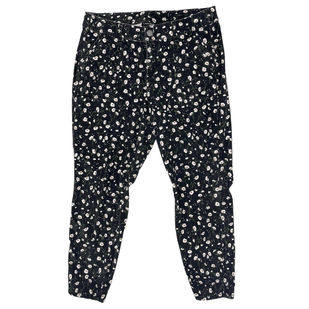 Lane Bryant Pants Size 16 Black Floral Mid Rise Ankle Chino Stretch Spring